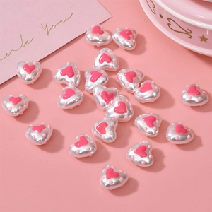 Polished pearl white heart beads with pink dotted patterns for DIY jewelry making