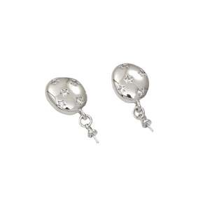 Elegant 18k silver plated oval star stud earrings with zirconia for DIY jewelry making