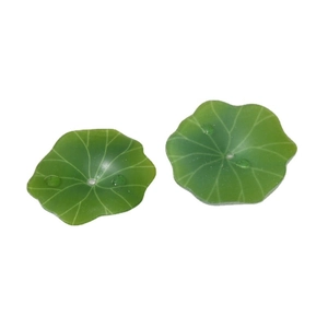 Green lotus leaf acrylic beads with vein details and water droplets for DIY jewelry making