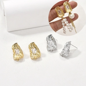 Componenti per Orecchini in Rame a Trama Lava Irregolare Con Perno in Argento e Zircone per Creazione Gioielli DIY