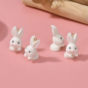 Pendentifs lapins floqués blancs mignons avec boucles dorées pour bijoux DIY, lot de 4 pièces