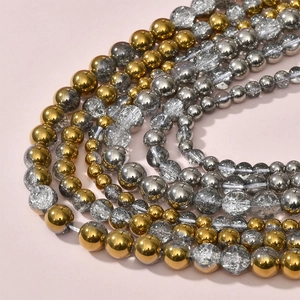 8mm metallic gold silver and crackle quartz beads for DIY jewelry making