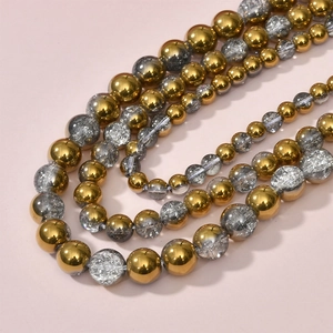 8mm gold electroplated metal beads and white crackle crystal beads for DIY jewelry making