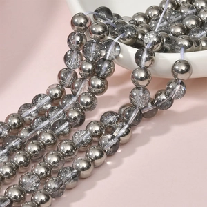 Macro shot of 8mm silver plated crackle crystal beads for DIY jewelry making