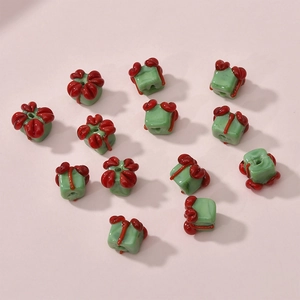 DIY light green gift box charms with red 3D bows for Christmas jewelry making