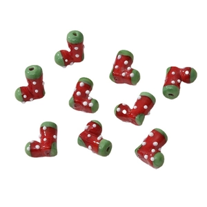 Christmas stocking glass beads in red and green with white dots for DIY jewelry making