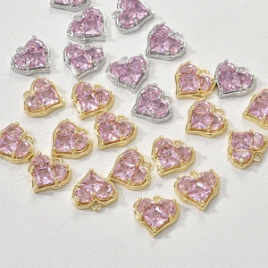 Ciondolo a Cuore Placcato Oro 14K Rame Zirconia Rosa DIY Accessori per la Creazione di Gioielli per Collana Bracciale Orecchini Stile Romantico Regalo Donna