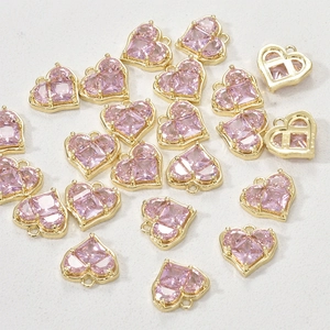 Ciondoli a cuore in oro 14k con zircone rosa per la creazione di gioielli fai-da-te