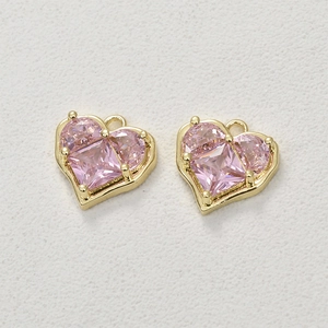 Ciondolo a cuore placcato oro 14k con zirconi rosa per creazione di gioielli DIY