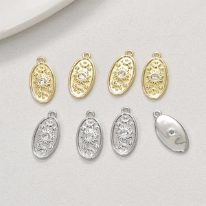 14k gold celestial sun moon star pendants with sparkling crystals for DIY jewelry making