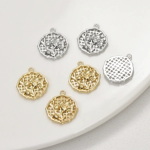 14k gold and silver plated floral totem pendants with hollow mesh and plum blossom detail