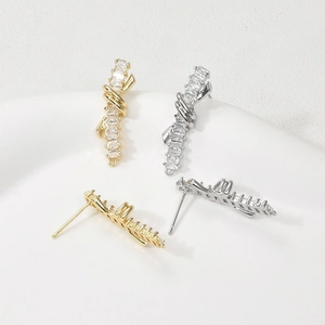 Elegant 14k gold plated ribbon earrings with cubic zirconia stones for DIY jewelry making