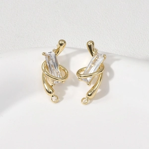 Pair of 14k gold-plated rectangular zircon stud earrings with DIY hanging loops