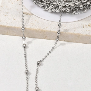Detailed view of silver-plated copper bead chain for DIY jewelry making and necklaces