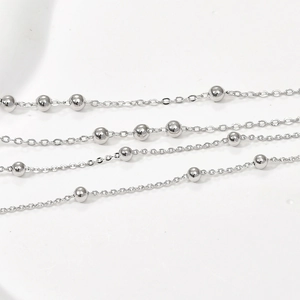 Silver plated copper beaded chain necklace for DIY jewelry making and craft materials