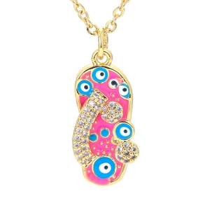 Slipper Hanger Halsketting Boze Oog Patroon Koper Verguld Emaille Zirkonia Sleutelbeen Ketting Sieraden Voor Vrouwen