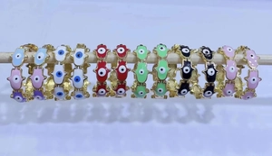 Bagues Main de Fatma multicolores avec œil de protection et finition plaqué or