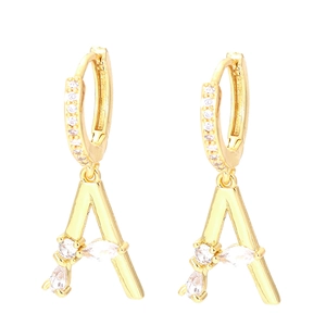 Personalisierte Kupfer Zirkonia Alphabet Anfangsbuchstaben Creolen Gold Silber Plattiert Hängeohrringe Damen Mode Schmuck