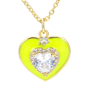 Gelbe Emaille-Herz-Halskette mit Zirkonia-Besatz und vergoldeter Kette für Damen