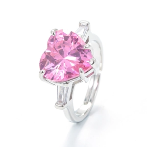 Anillo Abierto de Circón en Forma de Corazón para Mujer Cobre Platinado Ajustable Joyería de Moda Anillo de Cristal Regalo
