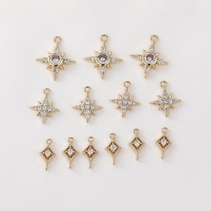 14K Gold Plated Copper Star Rhombus Zircon Pendants DIY Charms For Earring Bracelet Necklace Making Jewelry Accessories