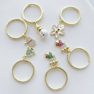 Anello in Rame Regolabile di Natale Con Ciondolo Pupazzo di Neve Omino di Pan di Zenzero Strass Intarsiato Gioielli per Donna