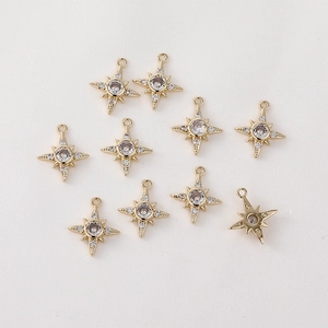 14K gold plated North Star charms with sparkling cubic zirconia for DIY jewelry making