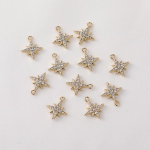 Set of 11 North Star charms in 14K gold plated brass with micro-pave cubic zirconia