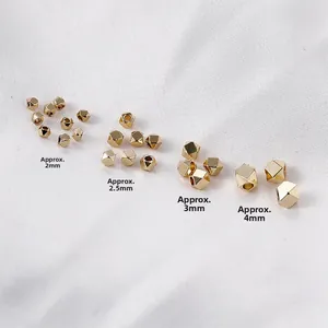 Perles d'espacement facettées plaquées or 14k pour bijoux DIY en tailles 2mm 2,5mm 3mm et 4mm