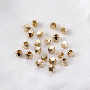 Perles Géométriques Facettées en Cuivre Plaqué Or 14K Design Minimaliste Lustre Métallique pour DIY Bijoux