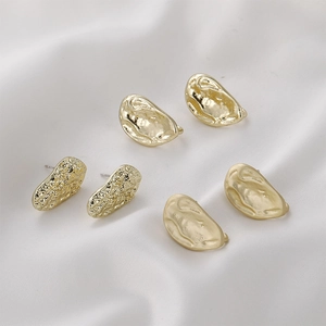 Baroque Alloy Hammered Teardrop Stud Earrings With Silver Post Gold Matte Gold Floral DIY Jewelry Making Findings Accessories