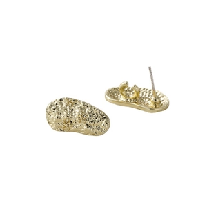 Baroque hammered gold studs with floral relief and silver needles for DIY jewelry