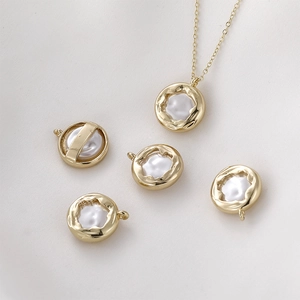 Pendentifs ronds en perles baroques plaqué or 14 carats pour colliers DIY et bijoux