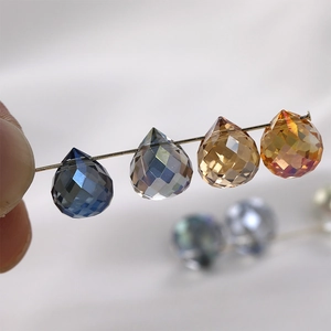 Faceted teardrop crystal glass beads in blue, grey and champagne for DIY jewelry making