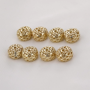 Set di otto perline cave vintage in filigrana oro 14k per la creazione di gioielli
