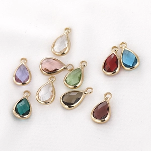 Faceted teardrop crystal glass charms with gold metal edges for DIY jewelry making