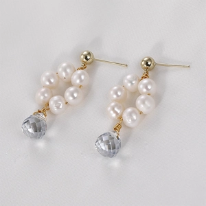 Mini pearl wreath drop earrings with faceted clear crystal drops for DIY jewelry making