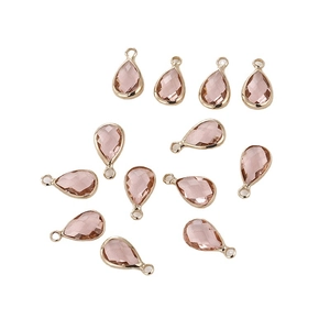 Pink teardrop crystal pendants with gold plated edges for DIY jewelry making