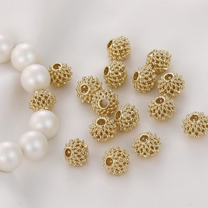 14K gold plated hollow lantern beads with textured finish for DIY jewelry making