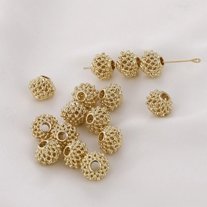 14K gold filled hollow lantern spacer beads with frosted texture for DIY jewelry making
