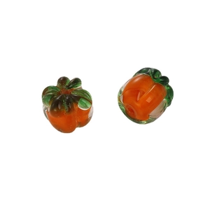 Handmade orange glass persimmon beads with green leaves for DIY jewelry making accessories