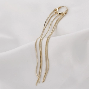 Elegant 14k gold plated tassel drop earrings featuring four snake chains and horseshoe clasp