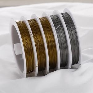 Macro shot of 5 spools of fine gold and silver wire for DIY jewelry and bead stringing