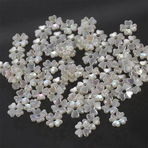 Iridescent white four-leaf clover flower charms for DIY jewelry making in glossy finish