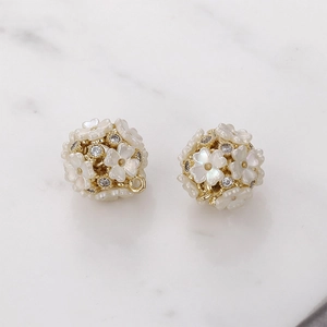 14k gold-plated hollow floral ball pendants with shell flowers and zircon accents