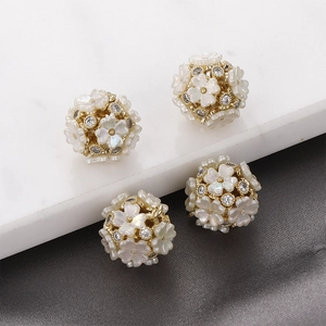 14K Gold Plated Copper Hollow Flower Ball Pendant With Imitation Shell Petals Zircon Inlaid DIY Jewelry Making Accessory