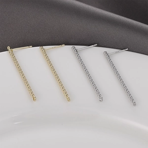 Orecchini a perno lunghi in argento S925 placcato oro 14k con anellino per creazione gioielli