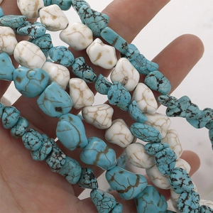 Irregular blue and white turquoise stone beads with natural veins for jewelry making