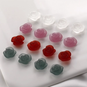 Frosted resin rose flower charms in four colors for DIY jewelry making accessories