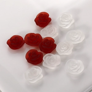 Frosted resin rose flower charms for DIY earrings and hair accessories in red and white